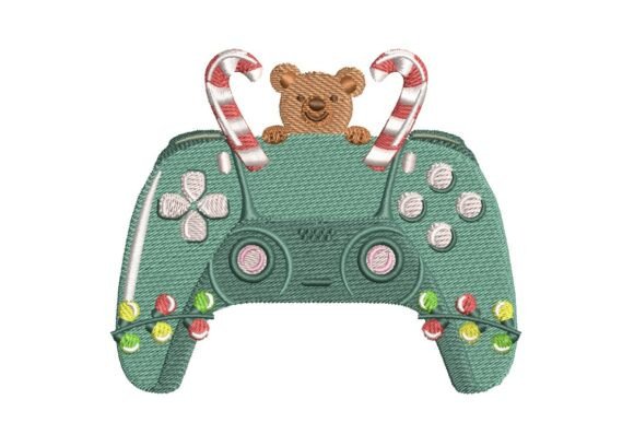 Christmas Gamer Controller with Teddy Bear Embroidery